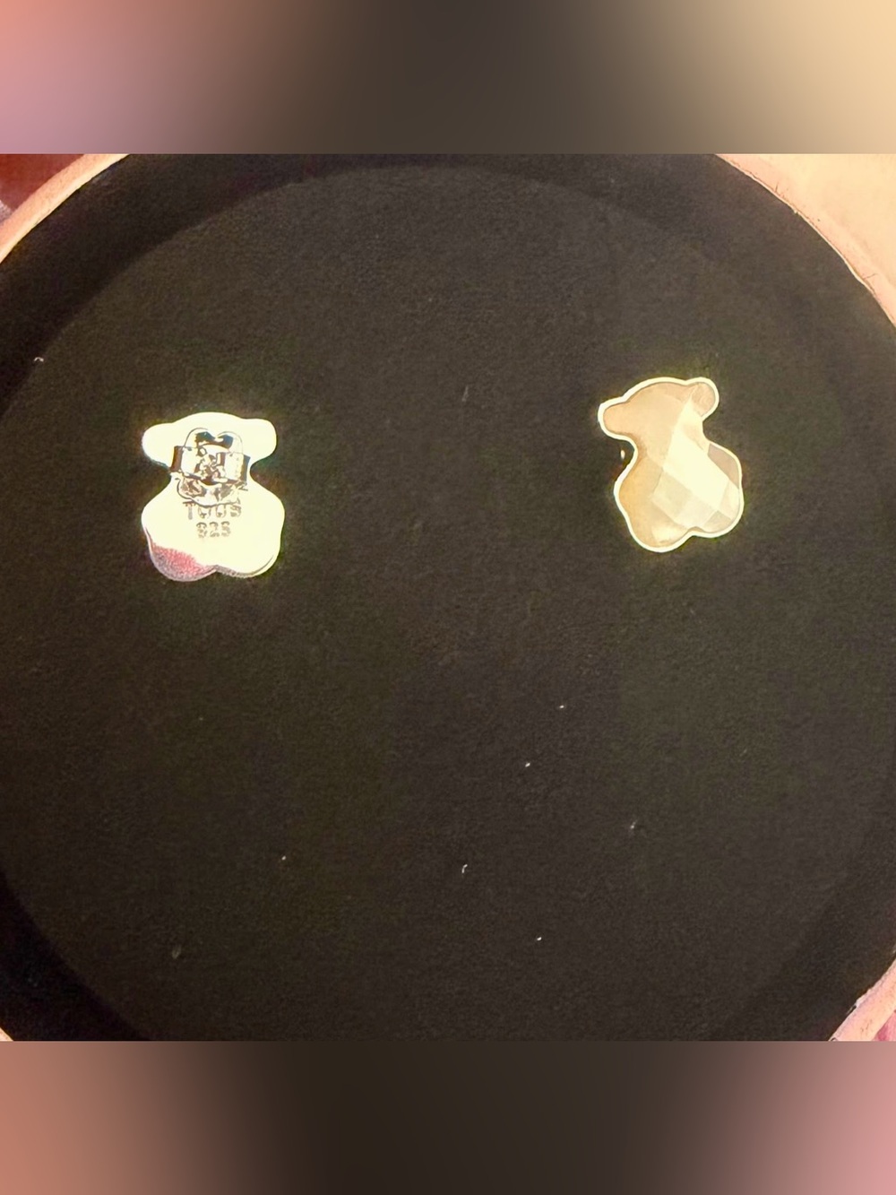 Tous Silver Bear Stud Earrings with Faceted Accent